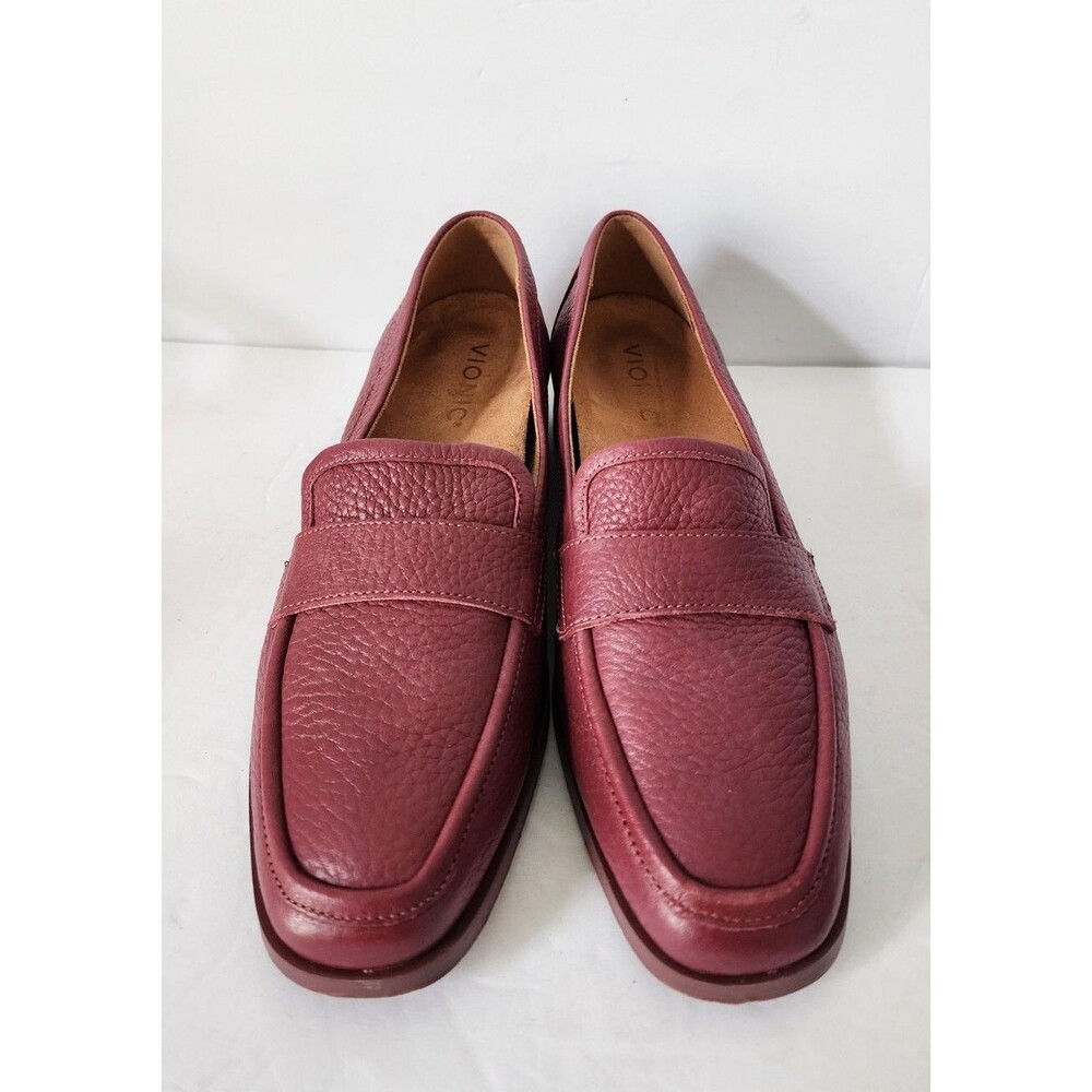 Vionic Sellah Shiraz Red Tumbled Leather Slip On Loafers Arch Ortho Shoe Sz 7.5